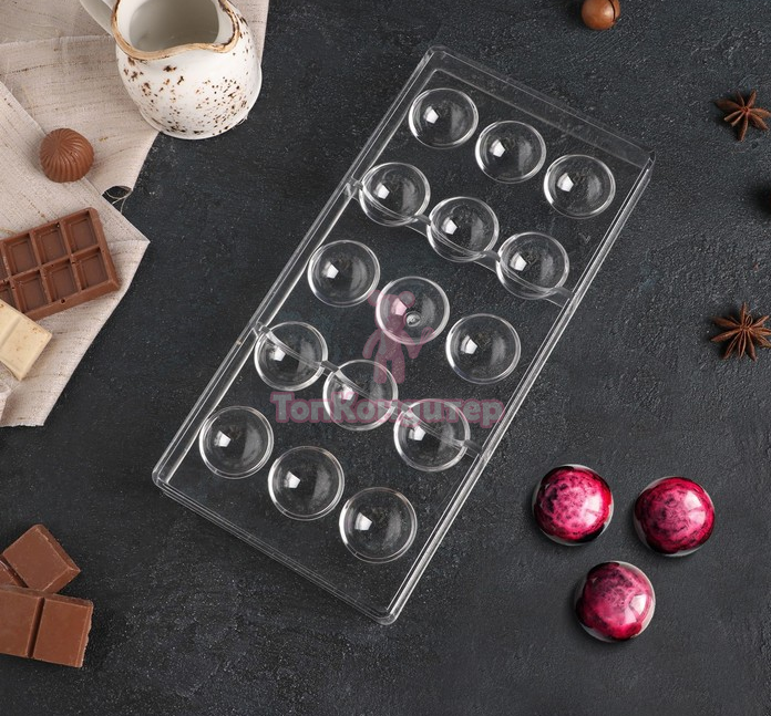 Форма для конфет и шоколада «Полусфера», 28×14 см, 15 ячеек, прозрачная