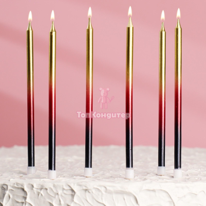 Свечи в торт "Ройс. Градиент", 6 шт, высокие, 13 см, чёрный, бордовый, золотой
