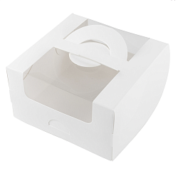 Коробка для бенто-торта с ручками с окном белая 140х140х80 мм