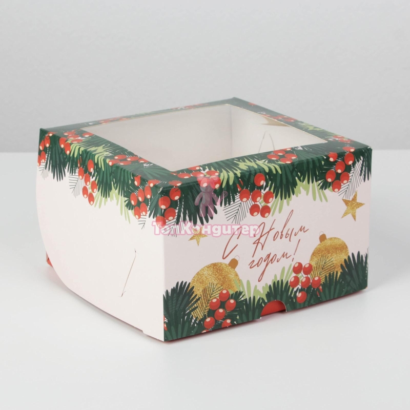 Коробка на 4 капкейка "Новогодний подарок"