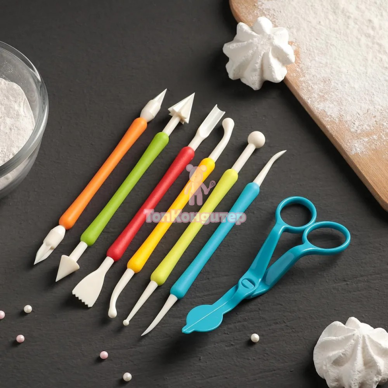 Набор для моделирования кондитерских украшений и ножницы кондитерские для переноски украшений, 7 шт