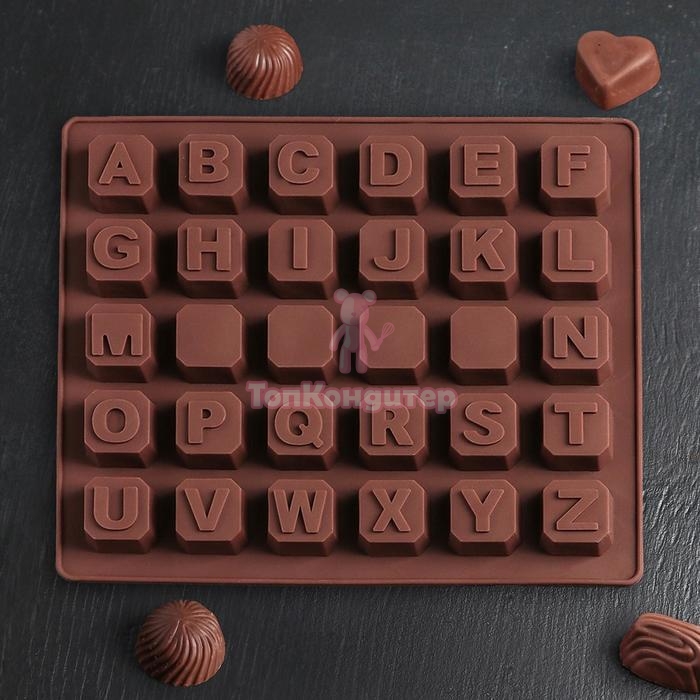 Форма для льда и шоколада Доляна «Английский алфавит», 17×14 см, 30 ячеек (2,1×2,1 см), цвет шоколад