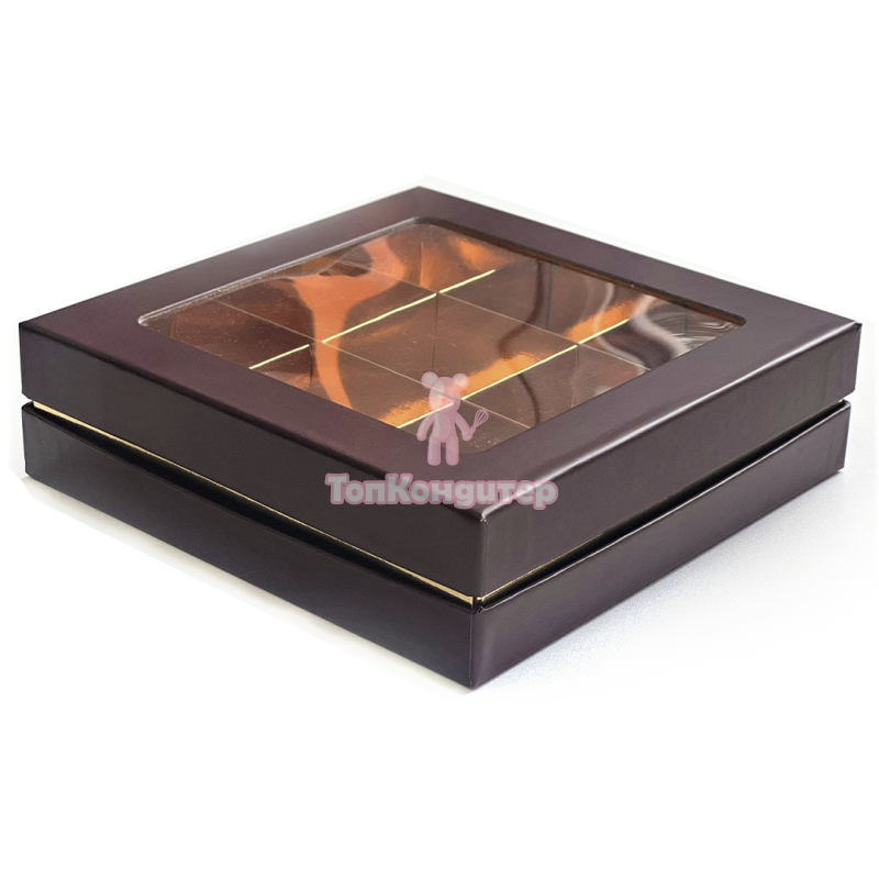Коробка на 9 конфет "Люкс" Коричневая/Золото 16 см*16 см*4 см