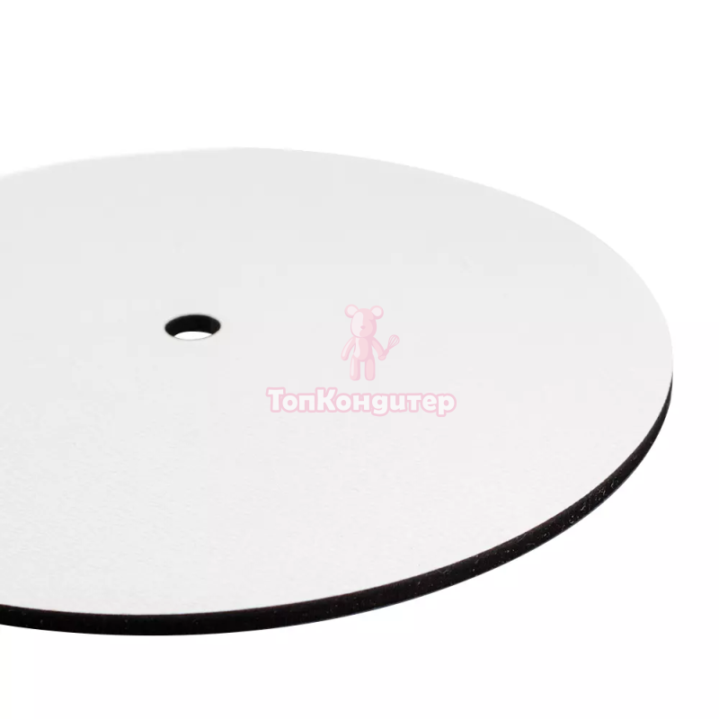 Подложка сатин для торта двусторонняя с отверстием белая 34 см, толщина 6 мм