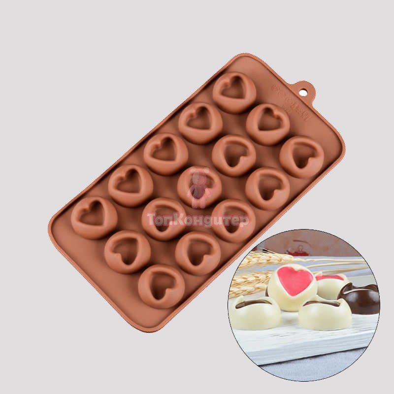 Форма для льда и конд украшений "Сердце", с выемкой 15 ячеек